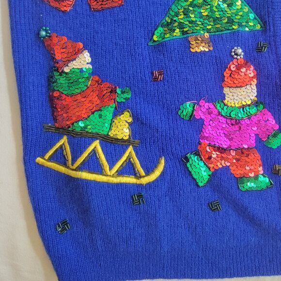 VTG Marisa Christina Classics Lambswool Angora Christmas Sequin Cardigan Blue S - Picture 12 of 16